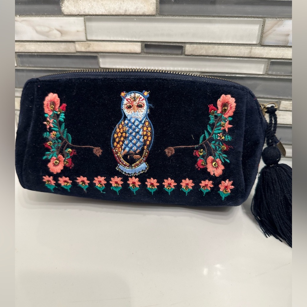 Womens Clutch Bags | Corinne Lent Embroidered Cosmetic Pouch Blue